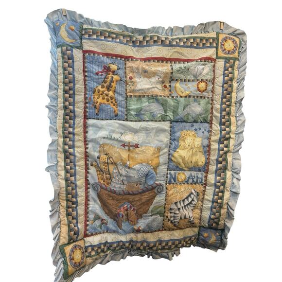 Vintage Handmade Noah’s Ark Baby Crib Quilt With Flaps - Picture 1 of 9